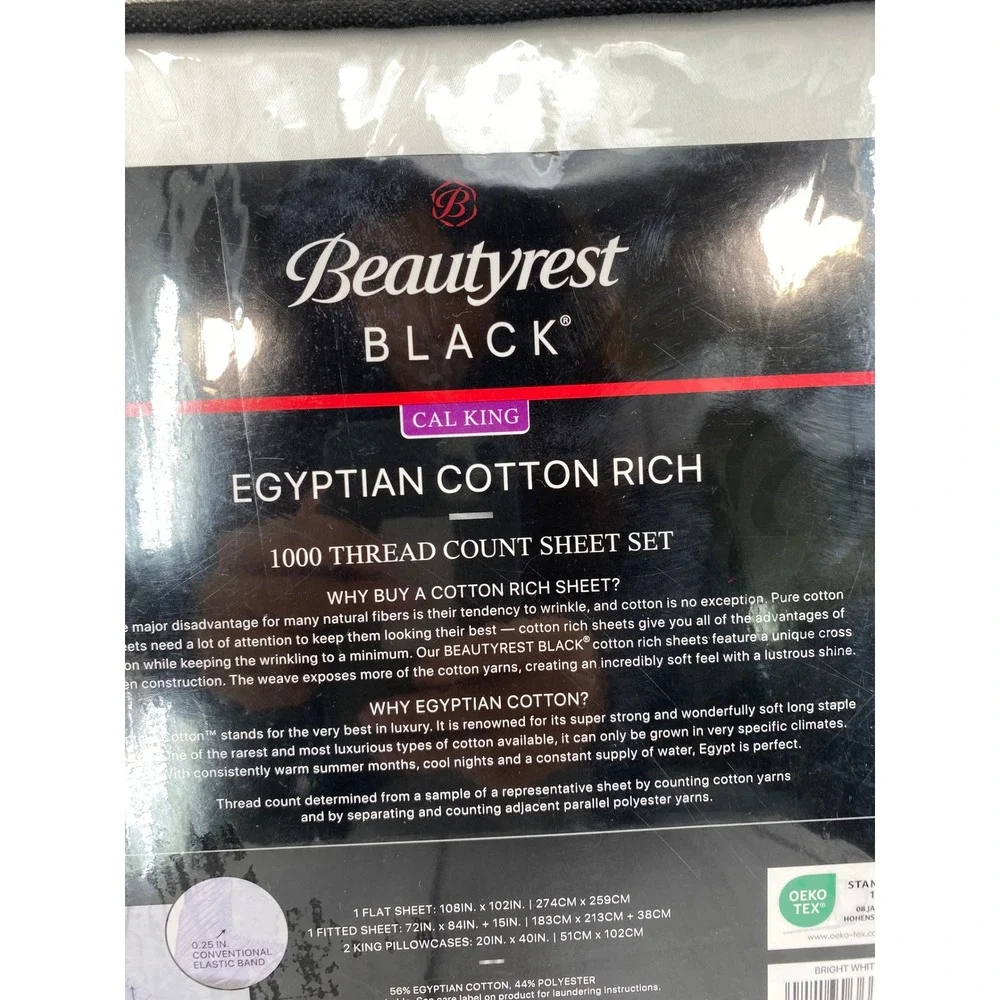 Beautyrest Black Sheet Set California King White 1000TC Egyptian Cotton Rich